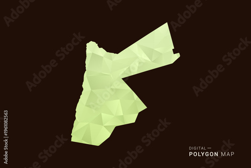 Jordan Map - Low poly polygon map in soft light green gradient on dark brown background, modern minimal geometric style, clean abstract vector illustration design.