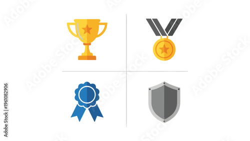 Four distinct symbols representing achievement, recognition, and security
