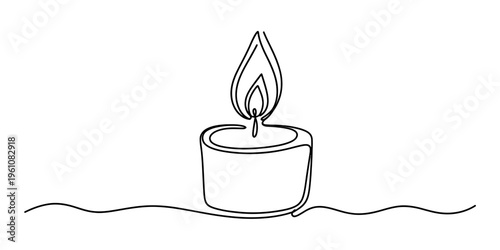line drawing of a lit candle on wavy surface