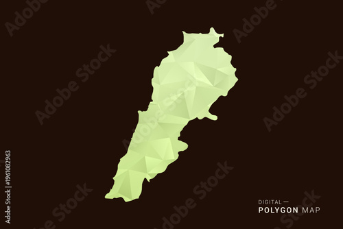 Lebanon Map - Low poly polygon map in soft light green gradient on dark brown background, modern minimal geometric style, clean abstract vector illustration design.