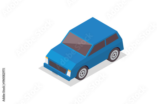 Isometric Blue Hatchback Car Vehicle