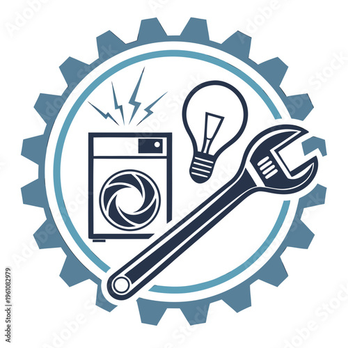 Repair service gear icons with wrench and lightbulb