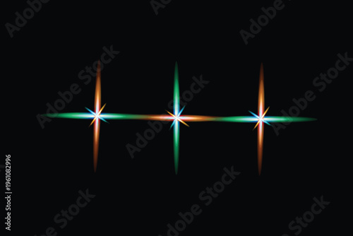 Vibrant light effect with radiant beams and reflections on black background