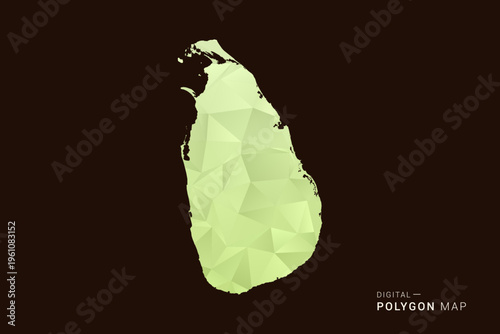 Sri Lanka Map - Low poly polygon map in soft light green gradient on dark brown background, modern minimal geometric style, clean abstract vector illustration design.