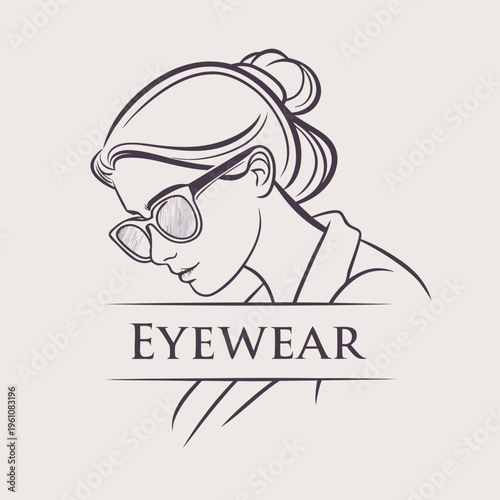 Stylish woman in sunglasses for eyewear logo with line art