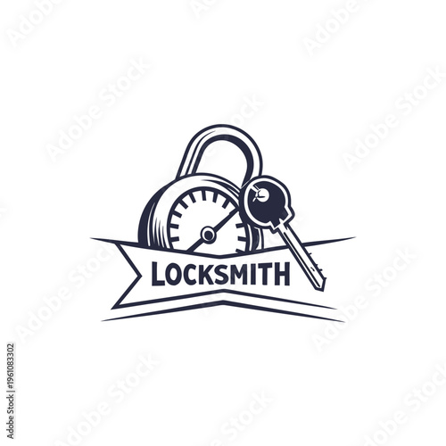 Locksmith service logo emblem with padlock and key