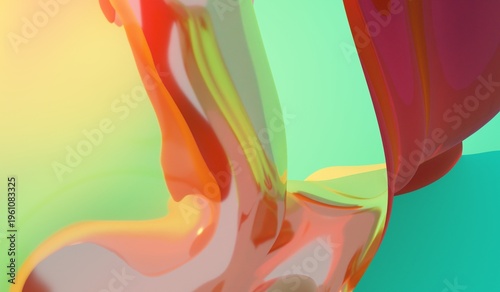 Transparent ribbon, bright colors, abstract background, 3D illustration.