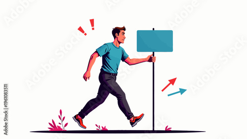 Flat vector illustration of an angry person holding a protest sign for activism concepts political demonstrations and social justice graphics.