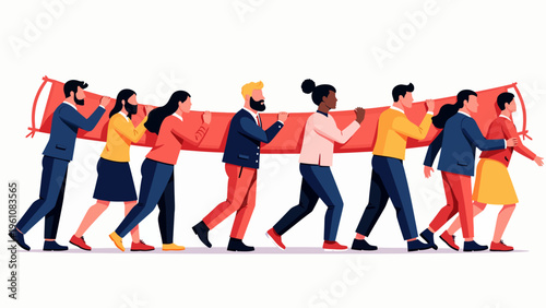 Flat vector illustration of a large group of people walking together in a protest for political demonstrations activism concepts and social movements.
