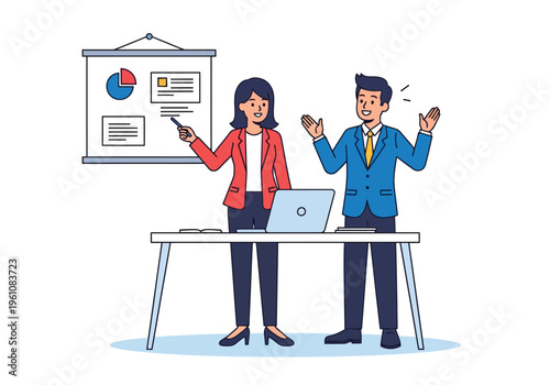 Professional business presentation vector, corporate team analyzing data charts, office colleagues collaborating on project strategy
