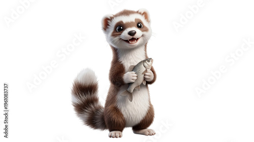 Cute ferret, cartoon ferret, brown and white ferret, standing ferret isolated PNG with Transparent Background