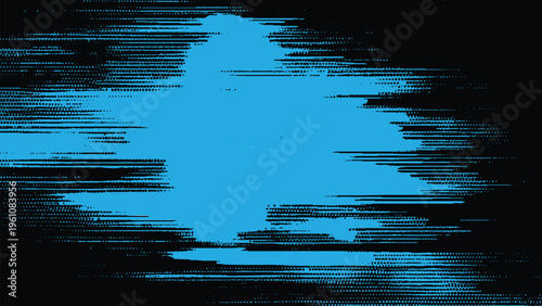 Glitchy blue distorted signal transmission error screen with horizontal lines and pixels digital noise and interference