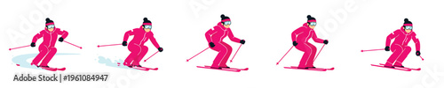 Bild auf Leinwand Skier in pink suit performing downhill skiing sequence