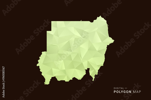 Sudan Map - Low poly polygon map in soft light green gradient on dark brown background, modern minimal geometric style, clean abstract vector illustration design.