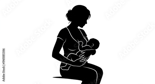 Mother Breastfeeding Her Baby Silhouette Isolated on White Background
