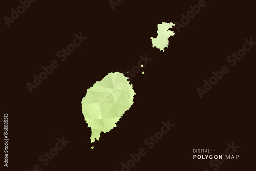 Sao Tome and Principe Map - Low poly polygon map in soft light green gradient on dark brown background, modern minimal geometric style, clean abstract vector illustration design.