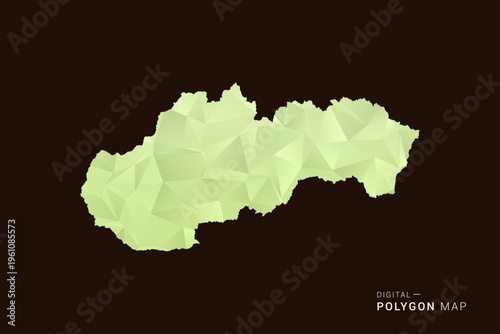 Slovakia Map - Low poly polygon map in soft light green gradient on dark brown background, modern minimal geometric style, clean abstract vector illustration design.