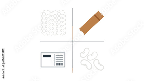 Collection of icons representing office supplies and computer accessories