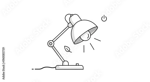 Desk lamp with adjustable arm shining.