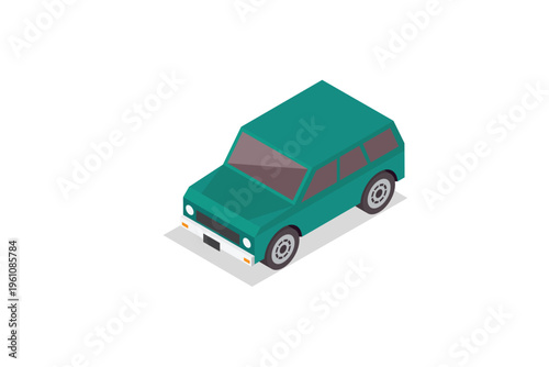 Isometric Green Hatchback Car