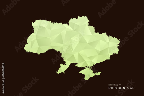 Ukraine Map - Low poly polygon map in soft light green gradient on dark brown background, modern minimal geometric style, clean abstract vector illustration design.