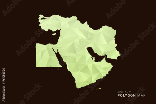 Middle East Map - Low poly polygon map in soft light green gradient on dark brown background, modern minimal geometric style, clean abstract vector illustration design.