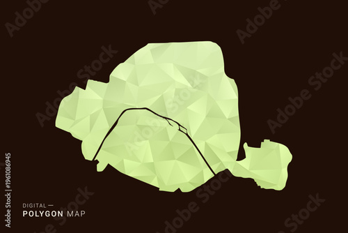 Paris Map - Low poly polygon map in soft light green gradient on dark brown background, modern minimal geometric style, clean abstract vector illustration design.