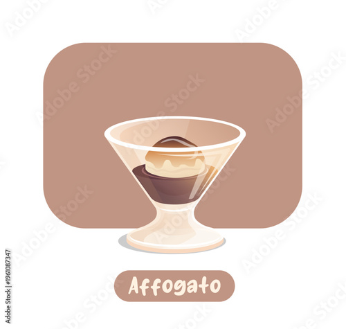 Affogato coffee dessert vector illustration, ice cream espresso detailed