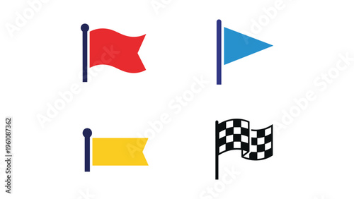 Four different types of race flags used in motorsports and sailing competitions
