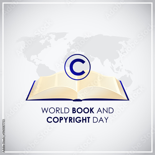 A creative vector illustration celebrating World Book and Copyright Day, featuring an open book with a prominent copyright symbol globally recognized as intellectual property.