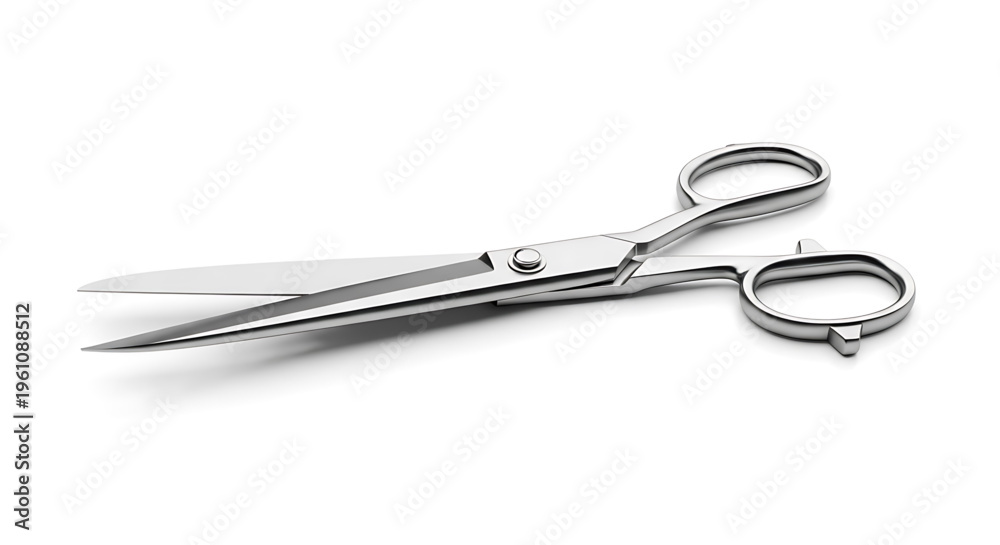 Obraz premium A pair of sharp silver scissors on a white background, perfect for cutting and crafting