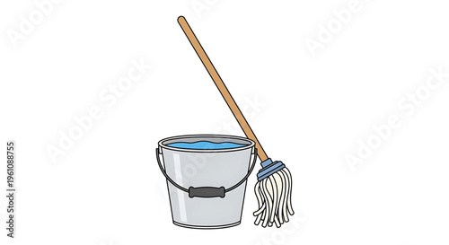 A minimalist vector illustration of a mop and bucket, perfect for cleaning and maintenance concepts