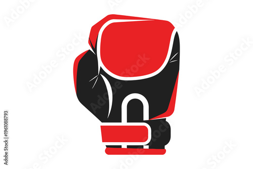 Red and black boxing glove on white background for sports and fitness concepts