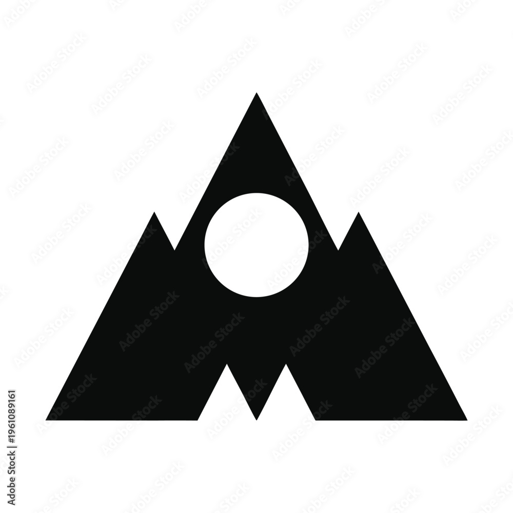 Fototapeta premium Simple geometric mountain with a sunmoon circle. isolated on White Background
