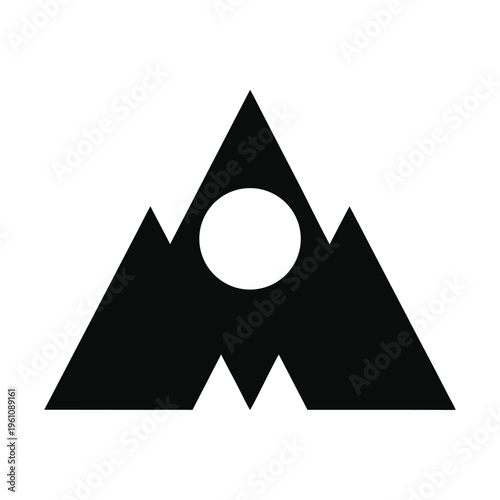 Simple geometric mountain with a sunmoon circle. isolated on White Background