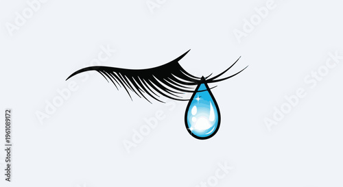Stylized eye with a single blue tear falling