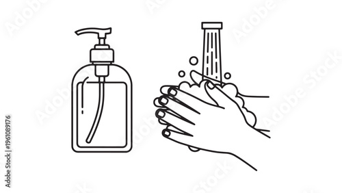 Hand Washing with Soap Dispenser for Hygiene Infection Prevention and Healthcare Sanitation Vector Illustration