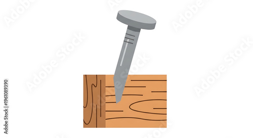 A vector graphic illustration of a gray nail hammered into a wooden block