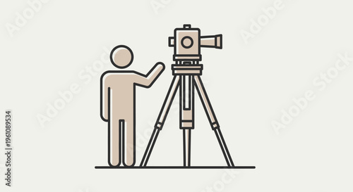 Land Surveyor Icon with Theodolite and Tripod for Civil Engineering and Construction Illustration