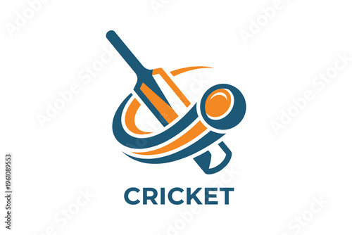 Vibrant Cricket Logo with Bat and Ball on White Background for Sports Branding