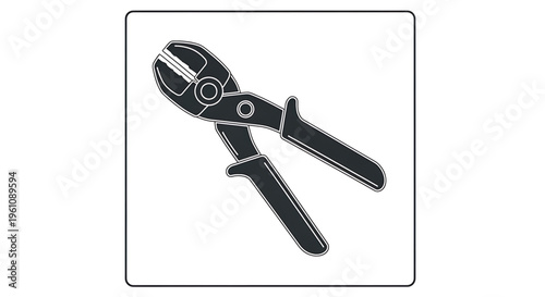 A black and white illustration of bolt cutters in a square frame, used for cutting and breaking through chains and locks.