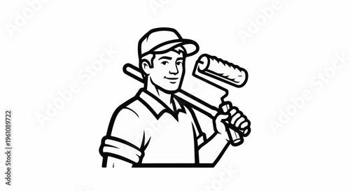 Stylized depiction of a happy painter holding a roller
