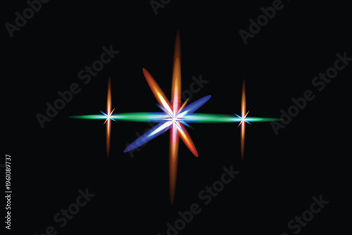 Vibrant light effect starburst with radiant colors on black background