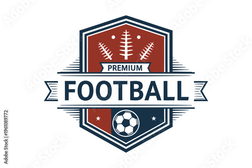 Premium football logo with American football and soccer ball elements combined