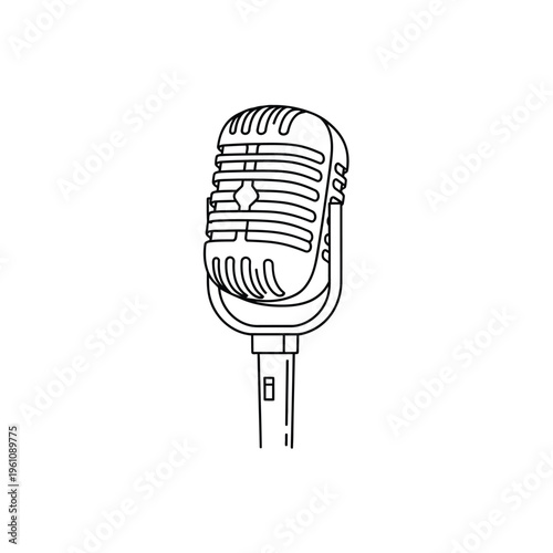 Retro condenser microphone vector illustration with chrome finish for podcasting and music.