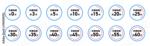 所要時間のシンプルなアイコンセット/時間経過・時短・ストップウォッチ