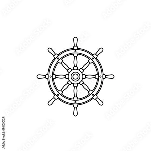 Antique maritime steering wheel vector icon with circular handles for nautical theme design.