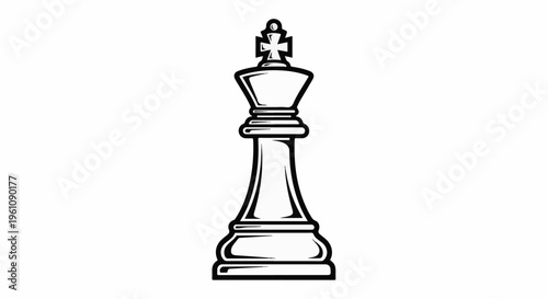 Stylized black and white illustration of a chess king piece