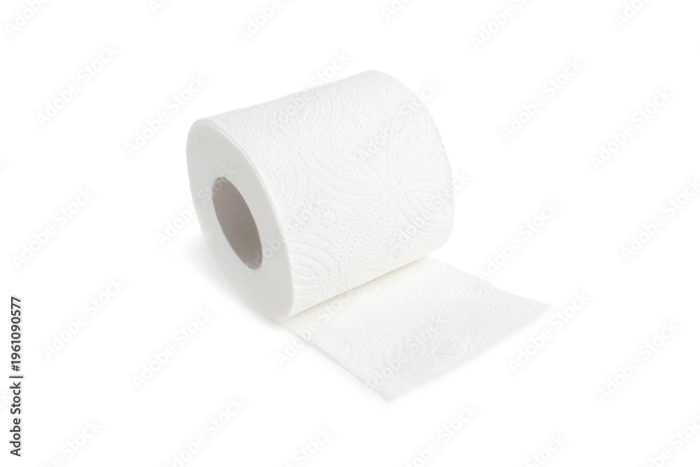 Fototapeta premium White toilet paper lies on a white background.