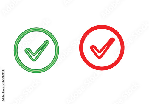 Green check mark and red x mark icons - approval, rejection, and decision symbols, line art